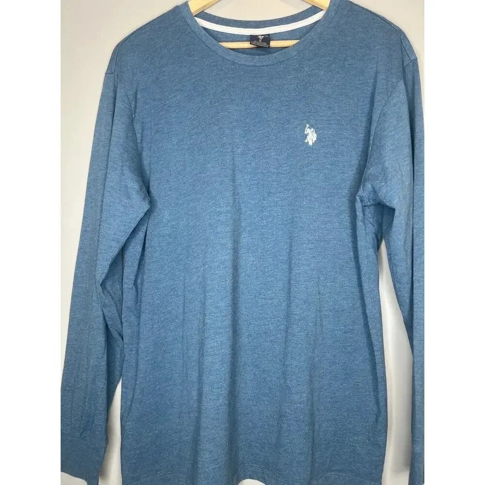 US Polo Assn Blue Long Sleeve T-Shirt White Embroidered Horse Logo Mens Medium - Picture 2 of 8